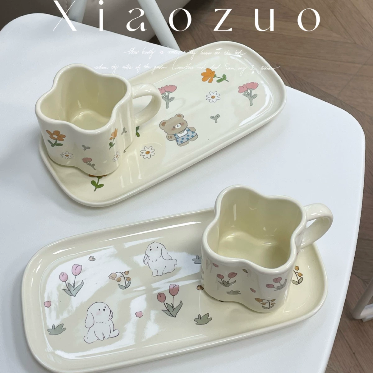 Cute ceramic dinner plate, cream high quality coffee tableware, with little bears