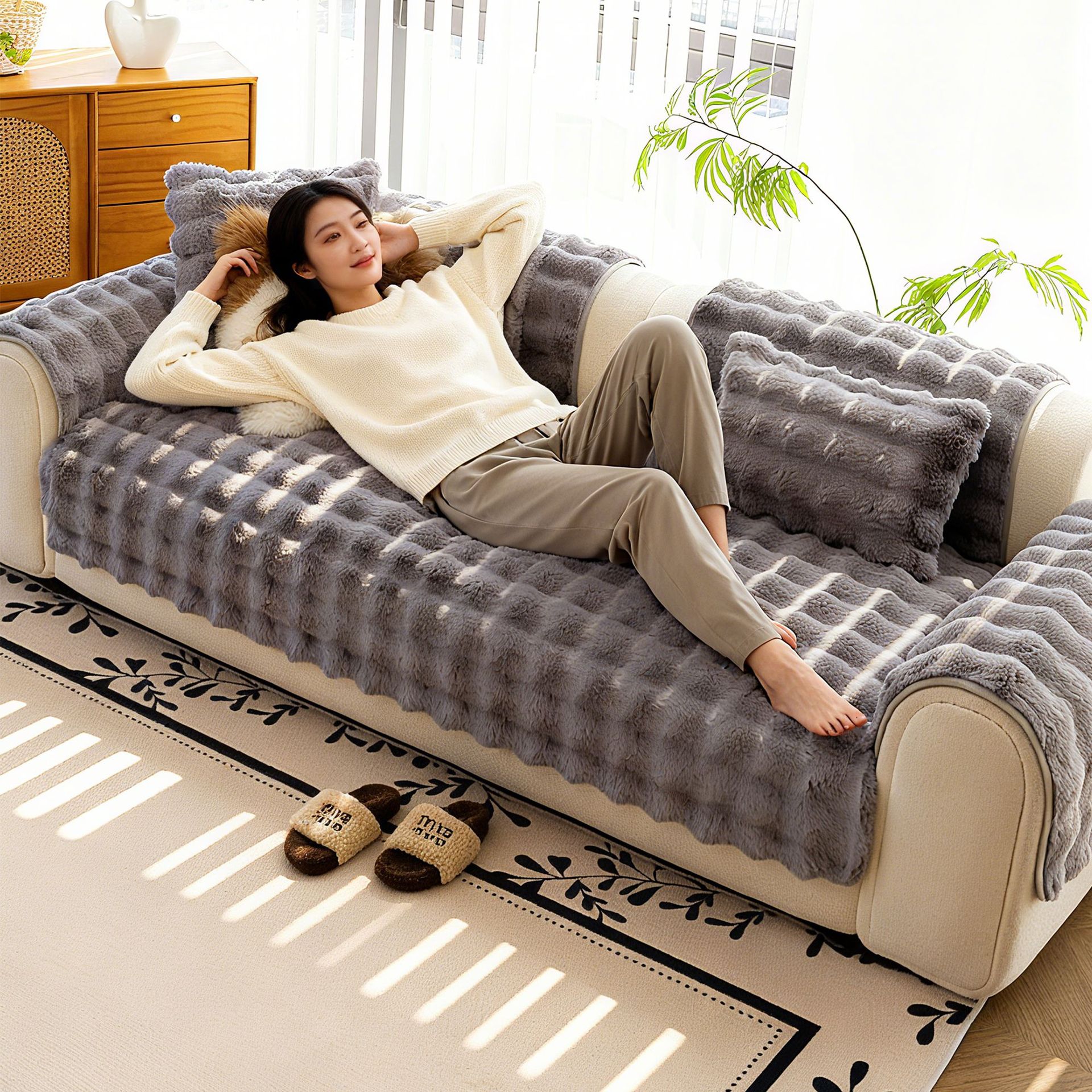 Invierno nuevo invierno de invierno de esponja cojín de sofá cubierta de tela transfronteriza