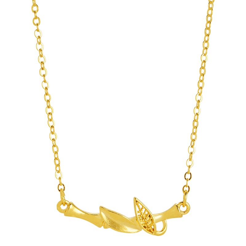 Nueva junta de bambú collar de oro de arena hoja de bambú con incrustaciones de diamantes artificiales de aleación de cobre accesorios de estilo chino Cadena de clavícula todo partido transmisión en vivo