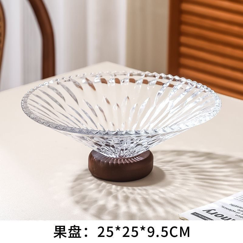 無垢材ベースのフルーツプレート、リビングルーム、家庭用ハイエンドガラスフルーツプレート、フロントデスクキャンディスナックディスプレイプレート、ハイフットホルダー|undefined