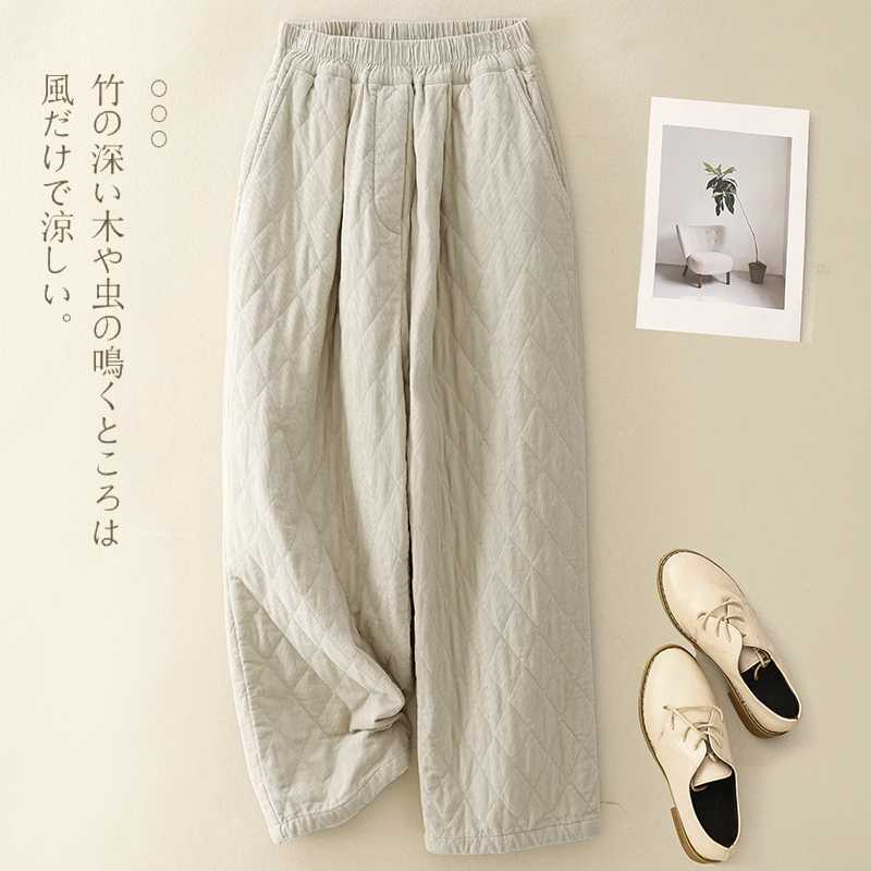 Japanese-Korean relaxed loose quilted corduroy pants 2024, casual diamond quilted corduroy carrot pants for women