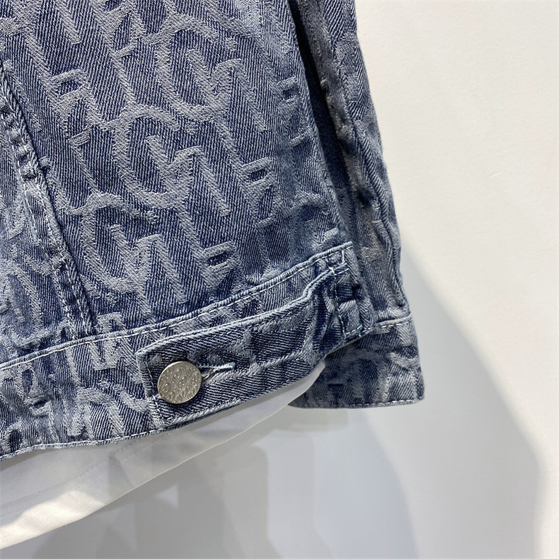 Herreklær Herre vår- og høstjakke Blå jacquard-dongerjakke Herremote-dongerjakke Ungdom B2BJD8282_voghion.com