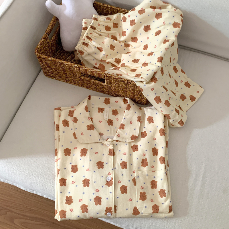 Brushed Cotton Long-Sleeved Women's Pajamas, Spring and Autumn Printed Korean-Style Home Wear Pajamas, Cross-Border Foreign Trade Wholesale Factory Brushed Cotton Long-Sleeved Women's Pajamas, Spring and Autumn Printed Korean-Style Home Wear Pajamas, Cross-Border Foreign Trade Wholesale Factory