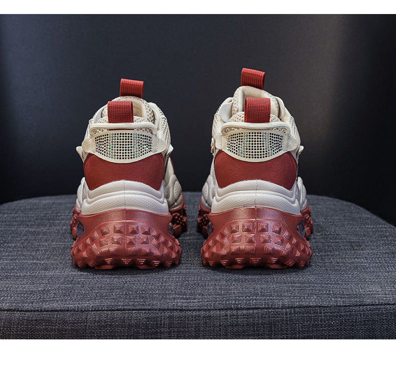 Giày sneaker nữ chunky đế dày phong cách retro, tăng chiều cao, đính đá lấp lánh — M2911 vàng, M2911 be, M2911 đỏ, M2911 xanh lá chi tiết 29