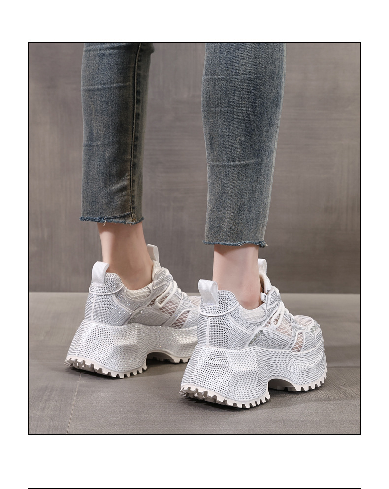 Giày sneaker nữ đế dày phối đá đính đầy mặt lưới thoáng khí — Xám bạc chi tiết 15