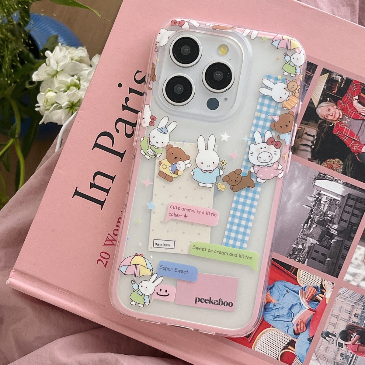 Dibujos animados lindo círculo conejo oso para Apple 16ProMax funda para teléfono móvil 15Pro niña 14/13 nuevo 15