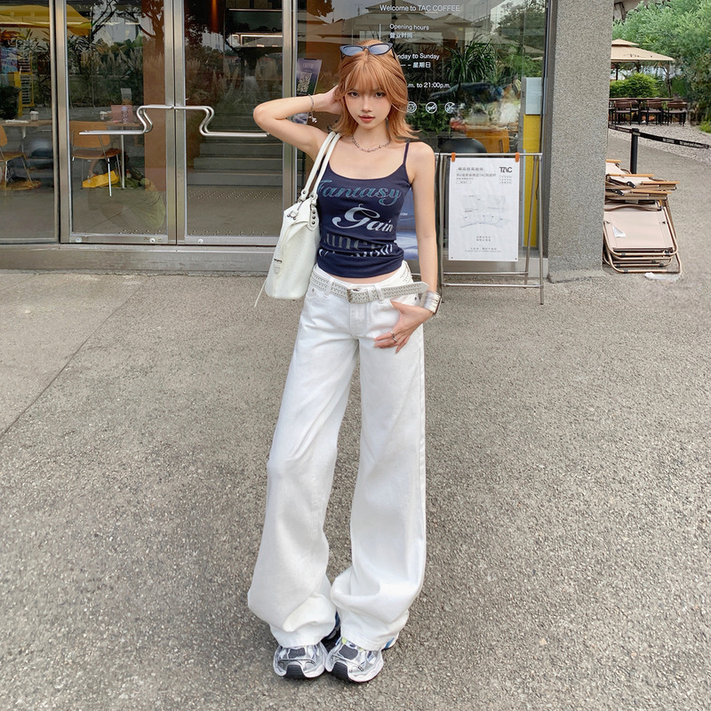 Yc & American Retro Low-Waist Sexy White Loose Straight Pants Versatile Slimming Look New Jeans for Women Yc & American Retro Low-Waist Sexy White Loose Straight Pants Versatile Slimming Look New Jeans for Women