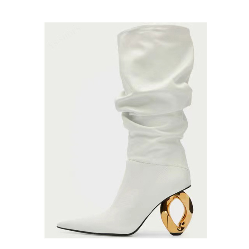 2026 New Foreign Trade Style Pointed Toe Metal Heel High Heel Irregular Heel Slip-On Fashion Runway Large Size Mid-Length Women's Boots 2026 New Foreign Trade Style Pointed Toe Metal Heel High Heel Irregular Heel Slip-On Fashion Runway Large Size Mid-Length Women's Boots