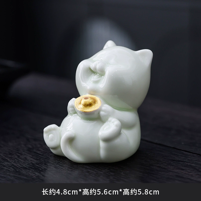 Дехуа Чуаньи керамическая фигурка милой кошки, забавное животное-орнамент, настольный держатель для ручек в виде насекомого, простой гордый кот, чайная фигурка