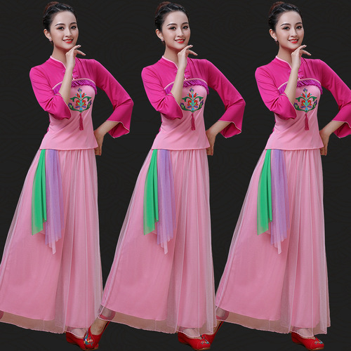 Square dance clothing with padded top and mesh pants set for women in middle and old age, classical dance performance costumes for stage