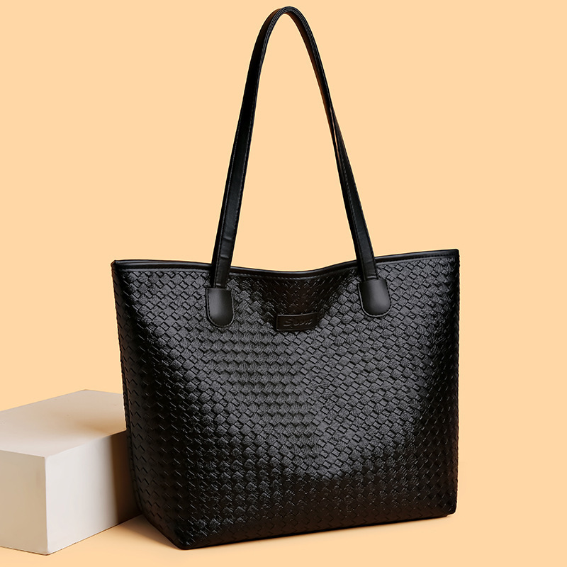 Parchment Pattern Stitching Women's Shoulder Bag Foreign Trade Hot Sale Cheap Woven Leather Pattern Large Tote Bag Atmospheric General Bag