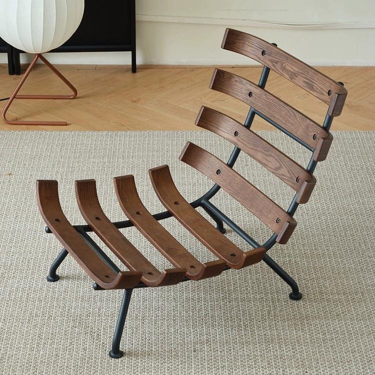 Balcón nórdico simple sofá de cuero sala de estar silla de ocio doméstica retro sofá único sofá perezoso