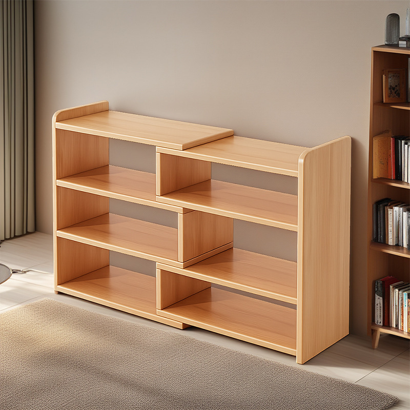 Solid Wood Bookshelf Desktop Storage Rack Household Integrated Wall Cabinet Desk Storage Cabinet Table Retractable Small Bookcase