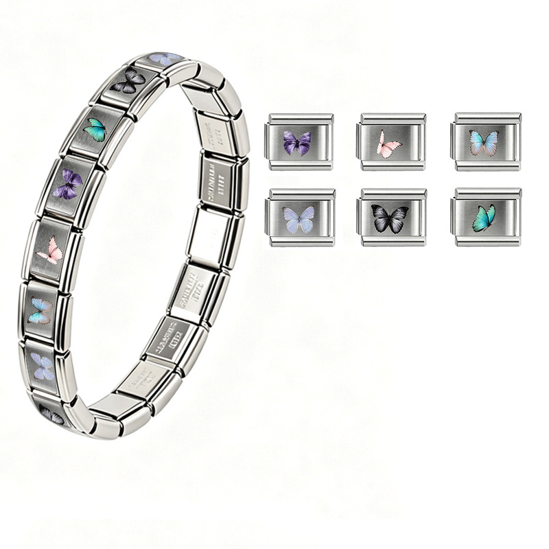 Stainless Steel Modular Bracelet with Square Elastic Interlocking Strap Chain, Elastic DIY Bracelet Module DIY