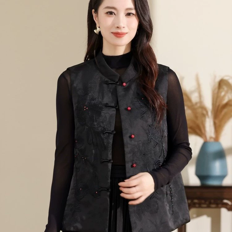 2025 Мамин весенне-осенний жакет в ретро стиле с пуговицами, жаккардовый, в национальном стиле, новый китайский стиль, модный жилет.