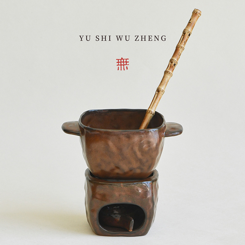Yan Guaihui Creative Tea Warmer Set of Three Pieces, Coarse Pottery Tableware Heating Stove Double-Ear Bowl Set, Ceramic Tea Divider Yan Guaihui Creative Tea Warmer Set of Three Pieces, Coarse Pottery Tableware Heating Stove Double-Ear Bowl Set, Ceramic Tea Divider