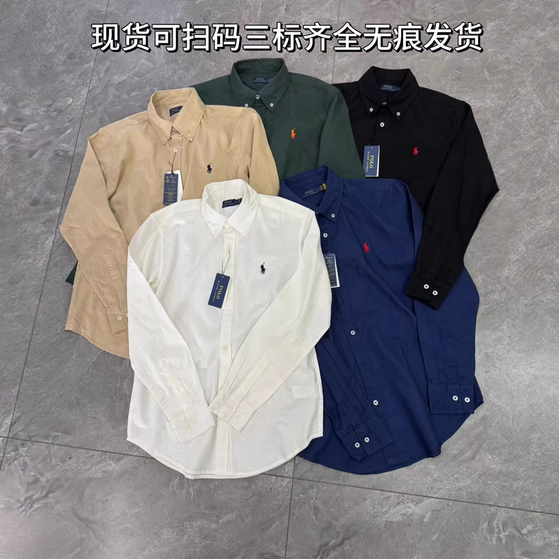 Cross-Border Rl Morandi Color Series Embroidered Pony Logo Linen Lapel Long-Sleeve Shirt, Unisex, in Stock Cross-Border Rl Morandi Color Series Embroidered Pony Logo Linen Lapel Long-Sleeve Shirt, Unisex, in Stock