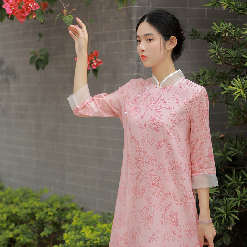 Qipao Chinese dress retro cheongsam for women girls tang suit hanfu  dresses Chinese style dress young ladies retro elegant temperament of long dress