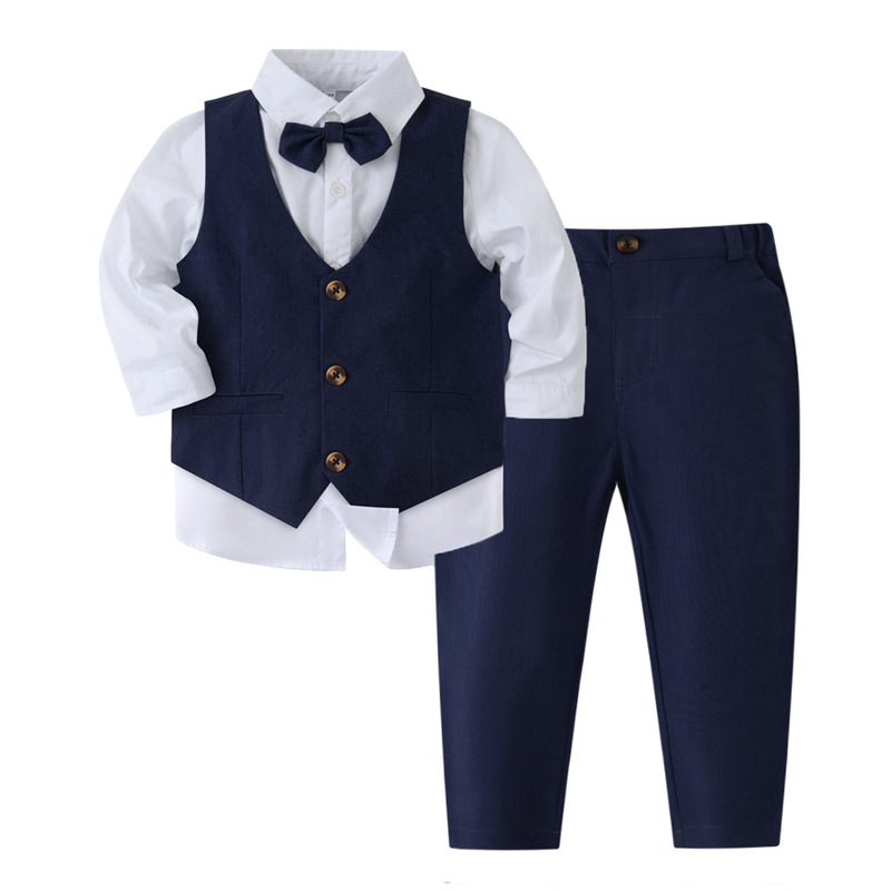 Boy's dress suit gold silk vest flower girl gentleman Spring and Autumn new children's suit foreign trade one-piece delivery