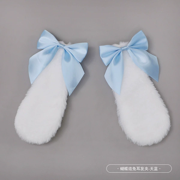 White rabbit ears sky blue bow