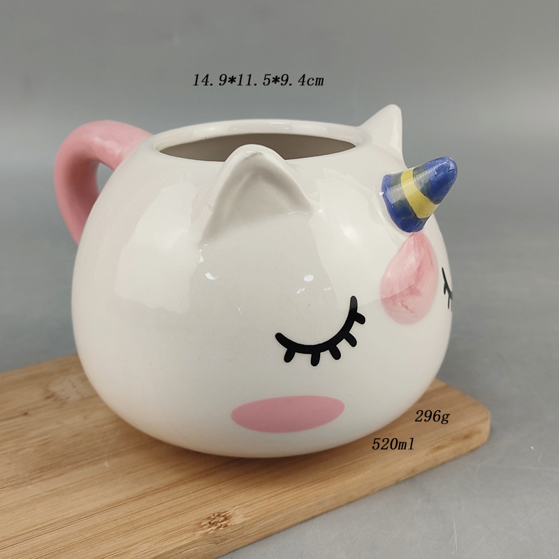 Inventario creativo de cerámica lindo unicornio taza de animales taza de leche taza de oficina de cerámica artesanía