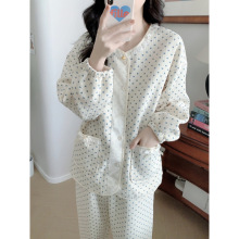 2025 睡衣女加厚夹丝棉爱心家居服水韩版ins长袖圆领套装女