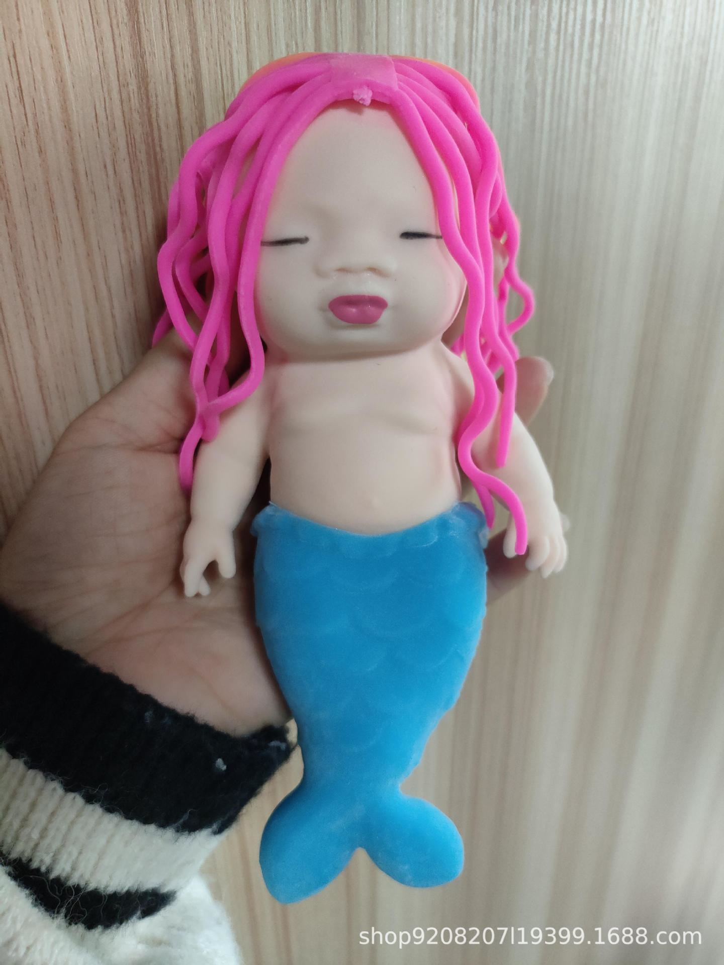 Natasa descompresión artefacto TPR en la palma de arena sirena pequeña muñeca juguete muñeca creativa reducción de presión hecha a mano