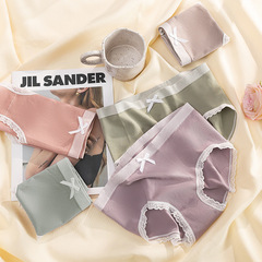 日系可愛少女款蝴蝶結中腰純棉襠內褲女士無痕透氣性感三角褲批發