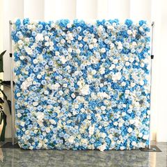 青い花の壁の背景、人工造花、偽物の花の壁、結婚式の装飾、ホテルの舞台装飾、小道具