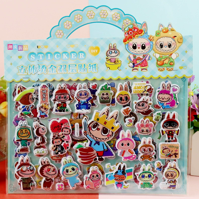 Детские мультяшные наклейки 3DLABUBU, горячее тиснение, пузырьковые экспортные трансграничные стерео наклейки с эльфом и кроликом