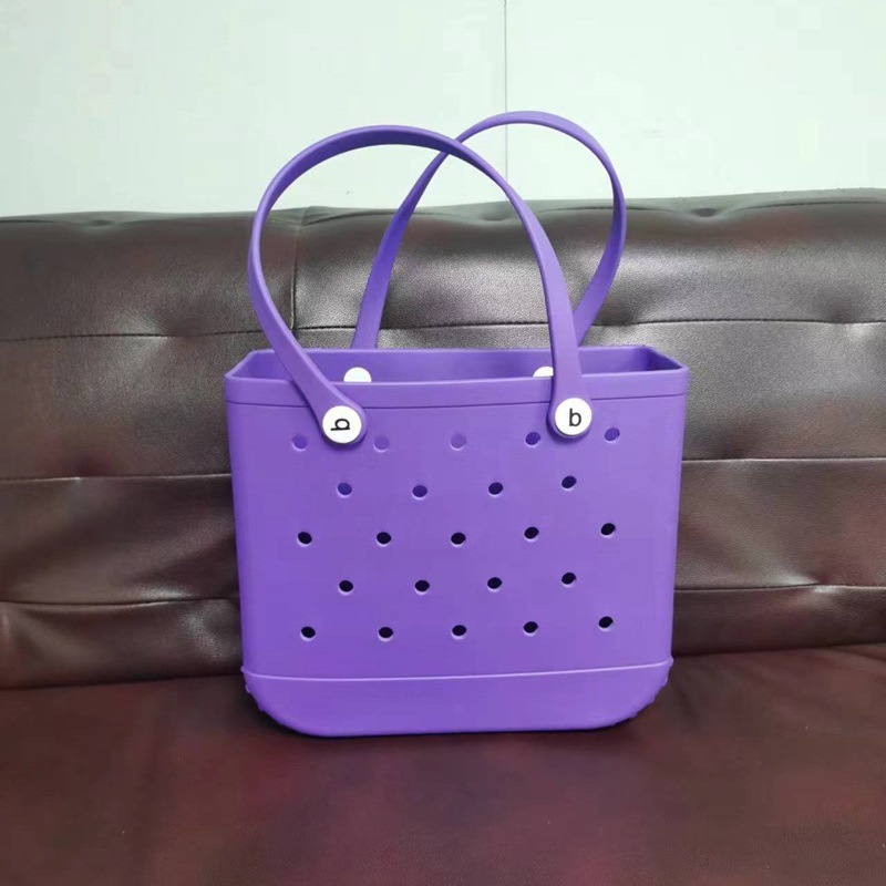 En stock EVA bolsa de playa moda al aire libre impresión agujero bolso de almacenamiento bolsa grande de las mujeres cesta Satchel