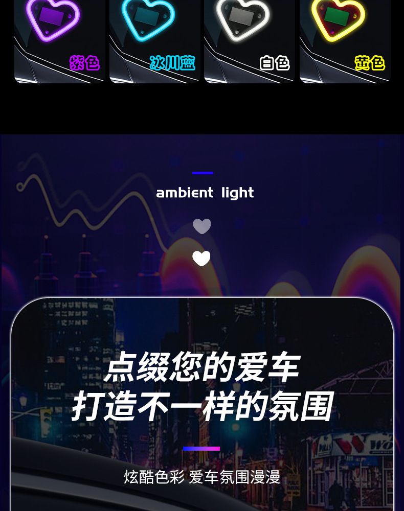 Car Heart-Shaped Light, Solar Decorative Light, Led Warning Light, Triangular Window Rear Window Car-Mounted Fun and Cute Atmosphere Light