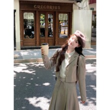 2025新款英伦学院风西装外套长裙条纹衬衫三件套女小个子秋季穿搭