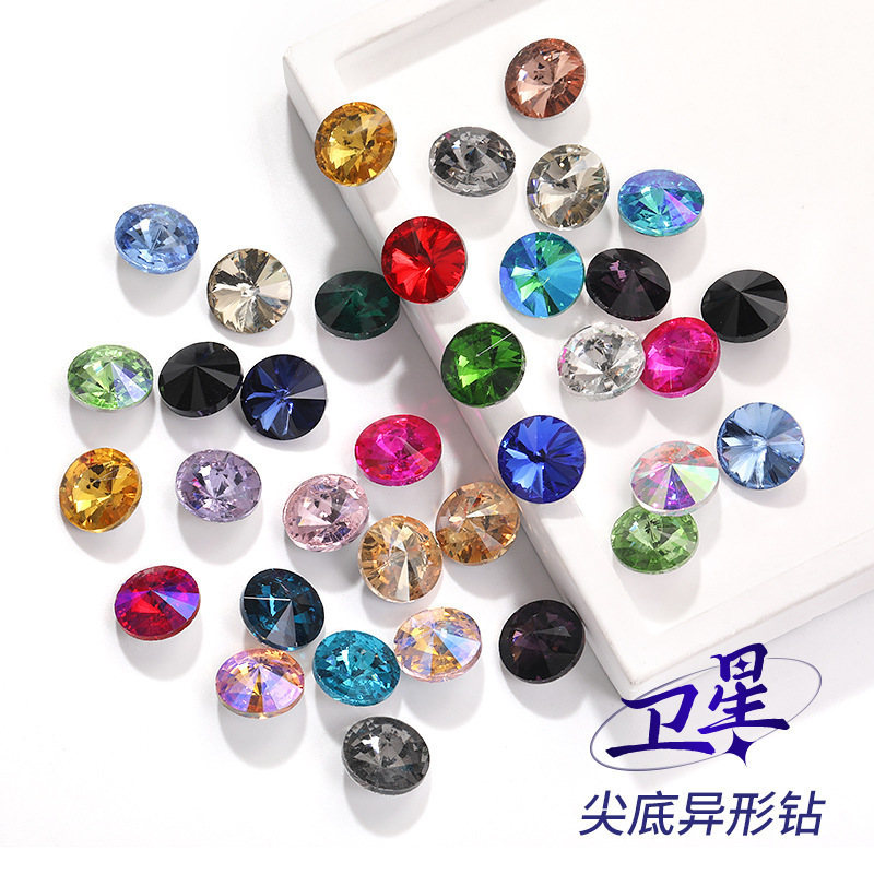 Yiwu Pujiang Wholesale Pointed Bottom Satellite Diamond Round Diamond Mobile Phone Case Beauty Clothing Accessories Diamond Glass Rhinestone