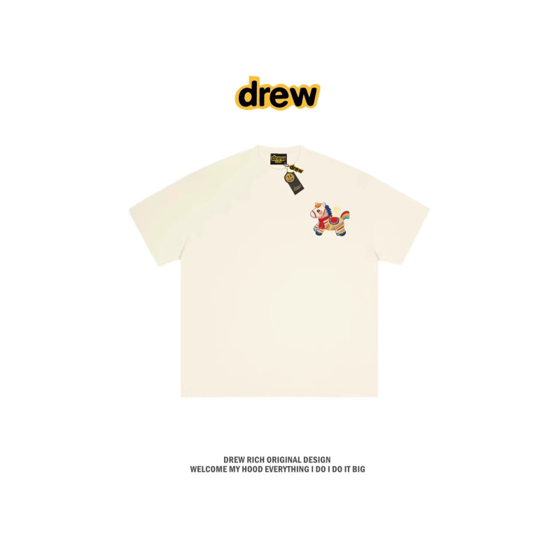 Drew American Fashion Brand Cartoon Embroidered Heavyweight Short-Sleeved T-Shirt for Men and Women, Summer Loose Couple Round-Neck Half T-Shirt Drew American Fashion Brand Cartoon Embroidered Heavyweight Short-Sleeved T-Shirt for Men and Women, Summer Loose Couple Round-Neck Half T-Shirt