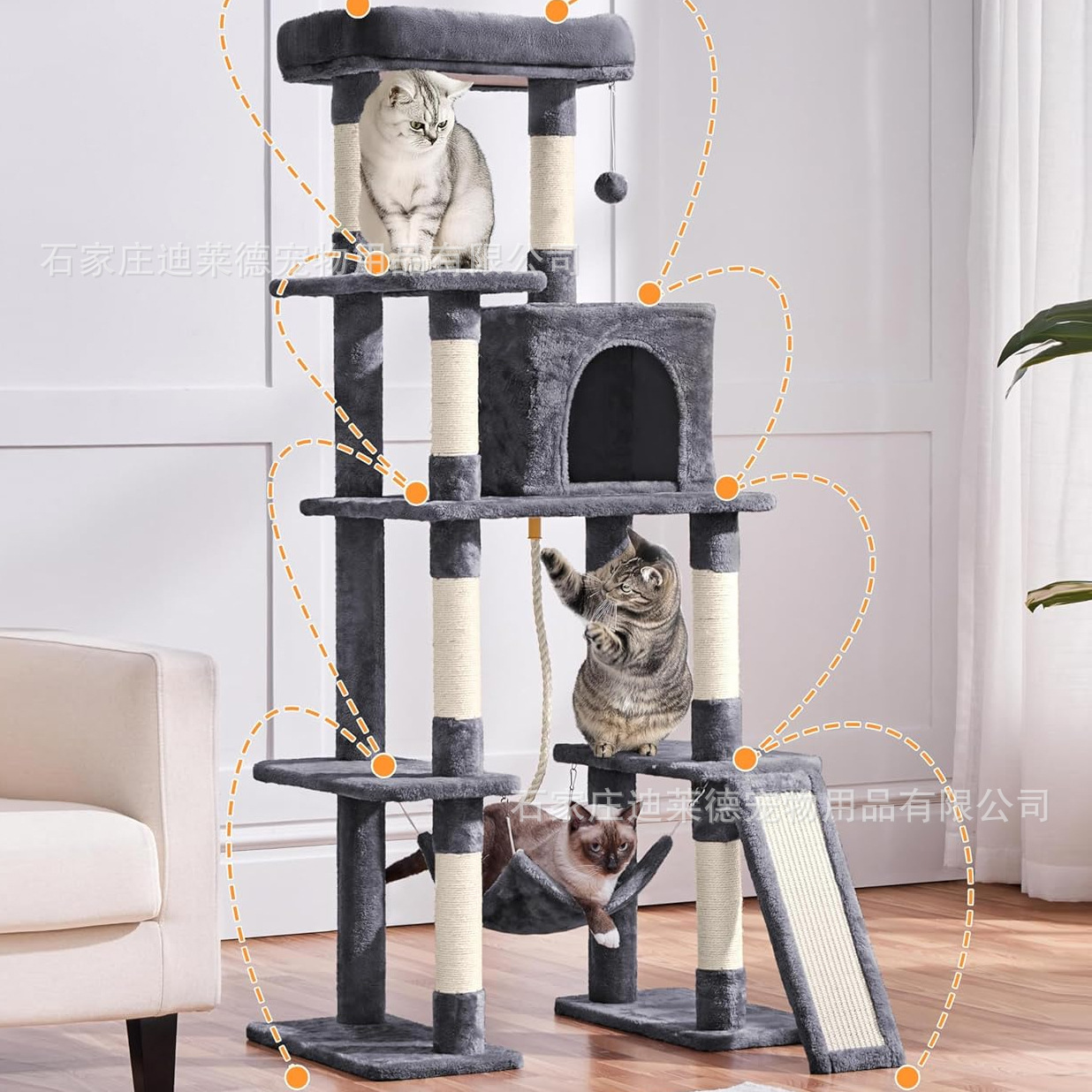 대외 무역 대량 고양이 클라이밍 프레임, 고양이 트리, 긁힘 방지 대마 로프 기둥, 청소가 쉬운 벨벳 고양이 클라이밍 프레임, 고양이 스크래치 보드