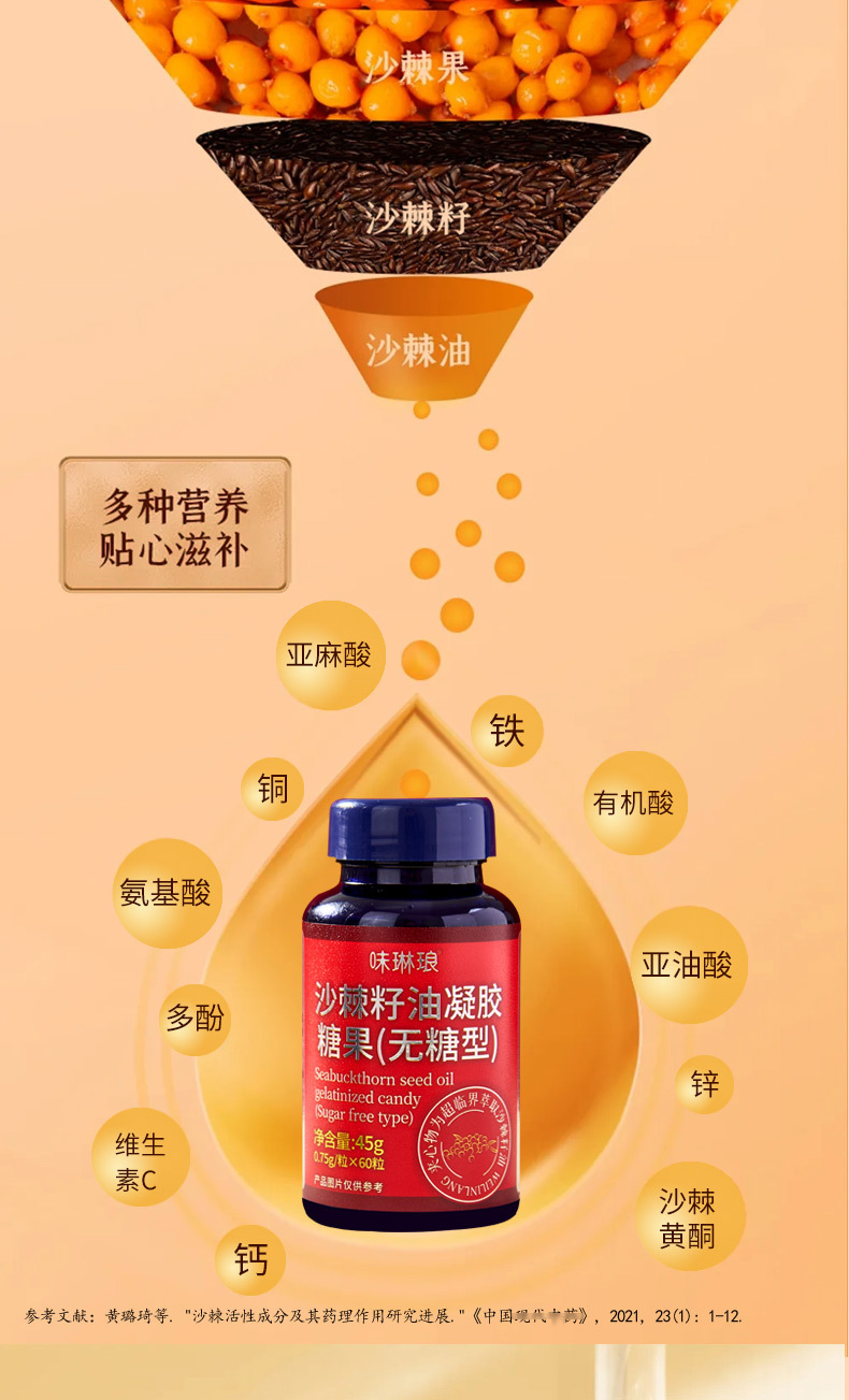 Sea Buckthorn Seed Oil Capsules Supercritical CO2 Extract Wild Sea Buckthorn 45g specifications