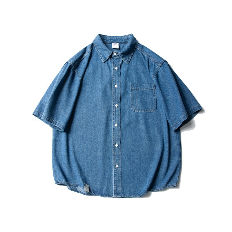 Dress Way Ancient 2025 Summer New American Retro Patch Pocket Design Loose All-match Washed Denim Short-sleeved Shirt Dress Way Ancient 2025 Summer New American Retro Patch Pocket Design Loose All-match Washed Denim Short-sleeved Shirt