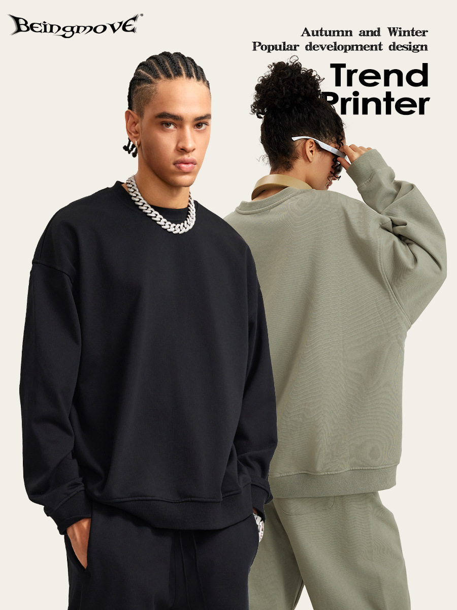 2025 otoño estilo americano de moda de gran tamaño collar suelto color claro suelto cuello redondo suéter hombre personalizado