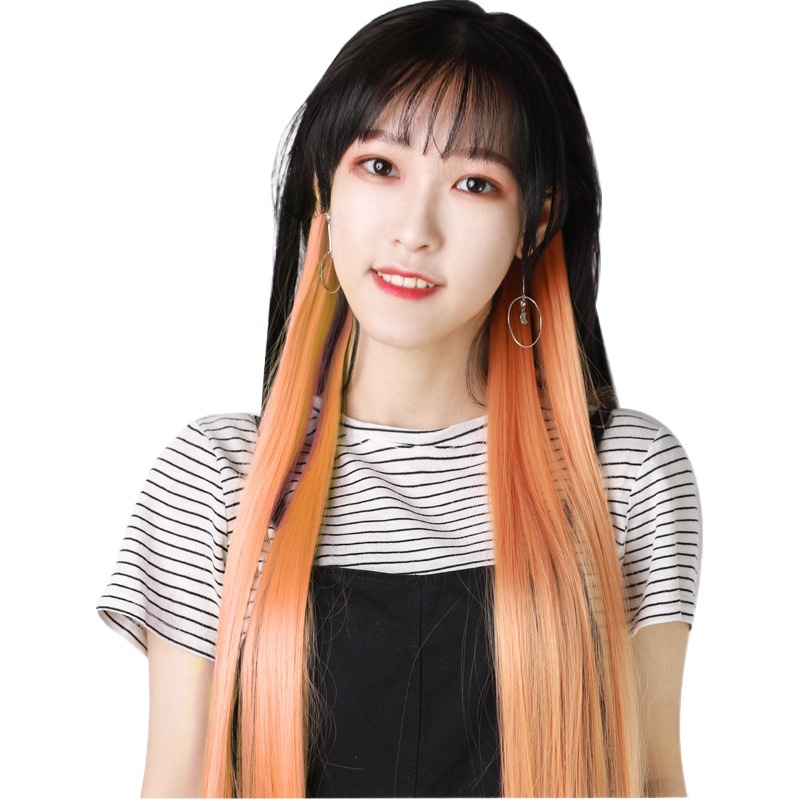 Color wig women's seamless highlighting long straight hair extension piece one-piece hanging ear dyeing long hair piece factory wholesale