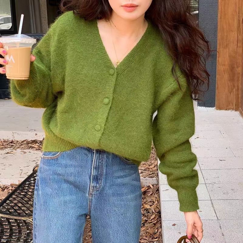 부드러운 찹쌀 부드러운 바람 겉감 니트 카디건 외투 외투 여성복 가을 겨
