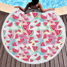 跨境专供沙滩垫圆形沙滩巾浴巾超细纤维毛巾海边浴袍西瓜款一件起