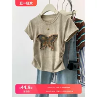 Короткая летняя футболка, 92% хлопок, круглый ворот, с короткими рукавами
