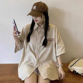 半袖衬衫女2025夏季新款薄款别致小众设计感宽松休闲上衣跨境批发