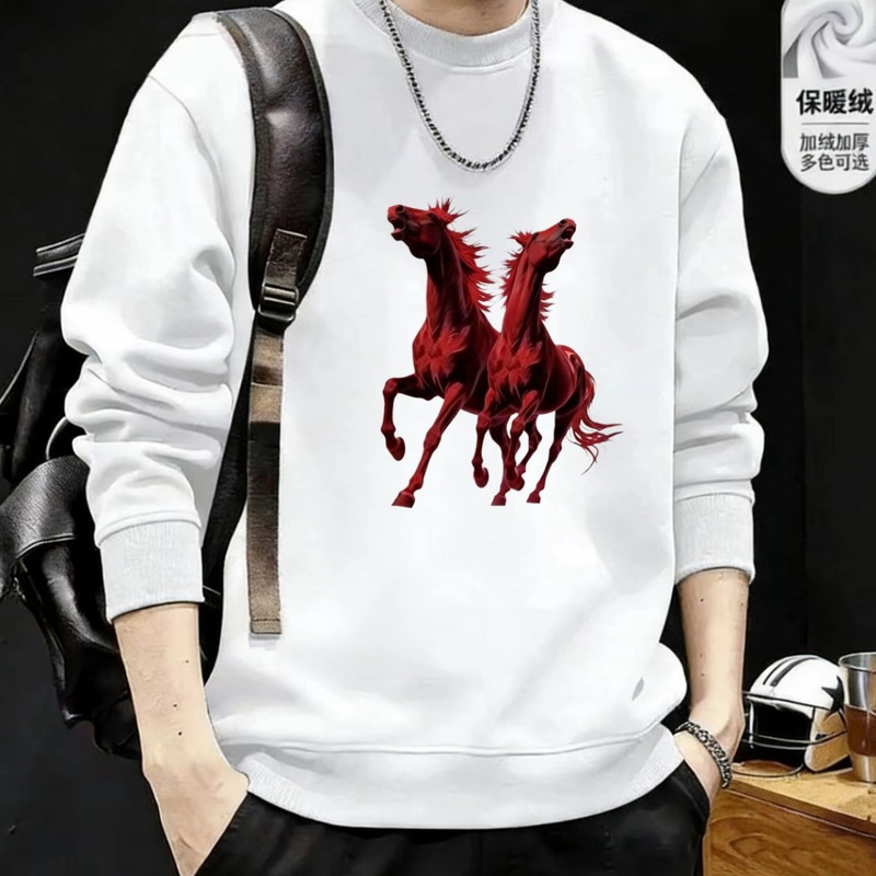 Racing Horses Burgundy Sweatshirt Men's Autumn/Winter 2026 Year of the Horse Couple's Jacket with Fleece Lining Racing Horses Burgundy Sweatshirt Men's Autumn/Winter 2026 Year of the Horse Couple's Jacket with Fleece Lining