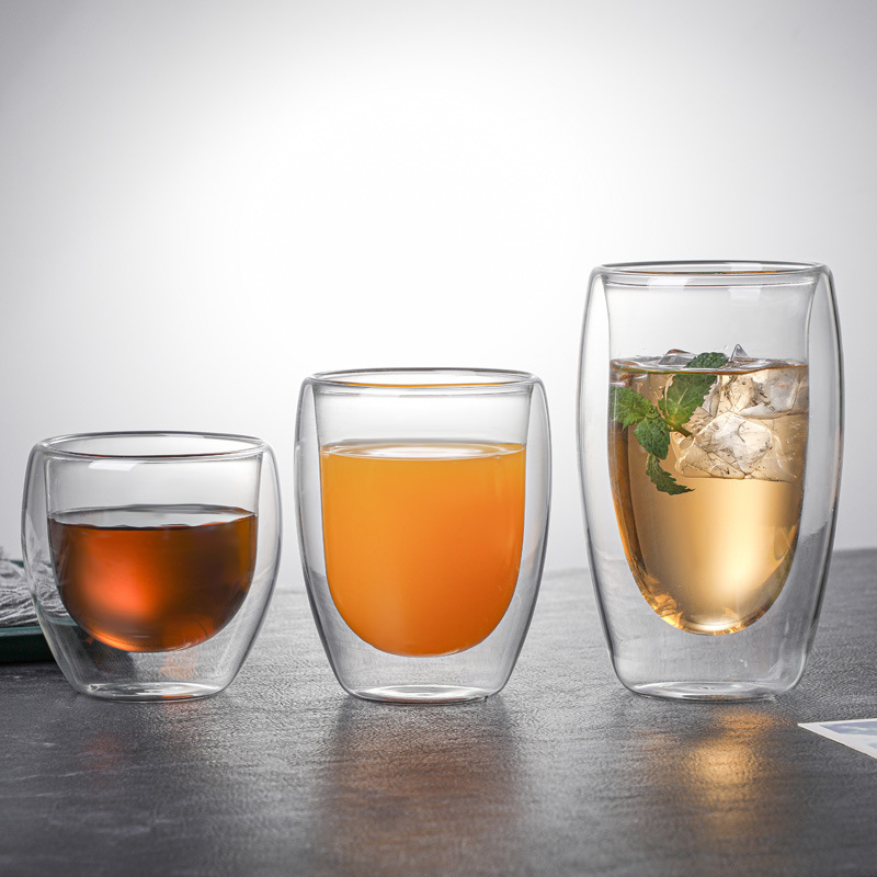 Taza de vidrio de doble capa de aislamiento térmico y anti-escaldado de alto valor creativo en forma de huevo jugo de leche taza de agua de vidrio de café taza de té