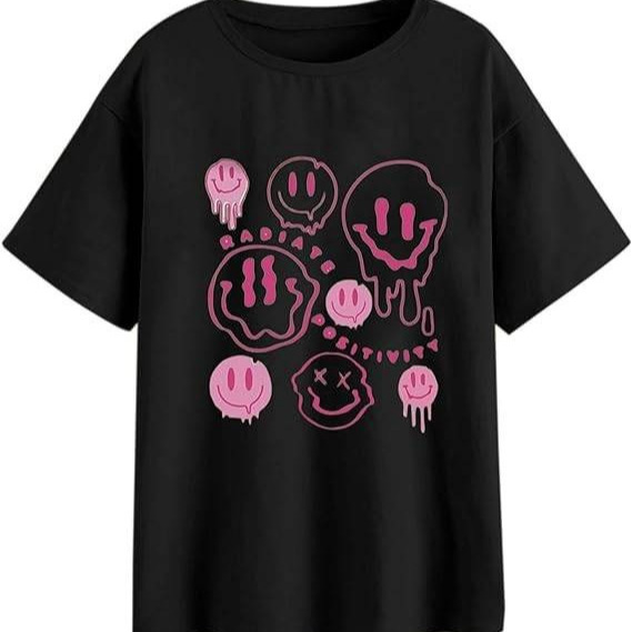 Verano Y2K tops de mujer casual retro de manga corta niña suelta cuello redondo camiseta negra Pedido mínimo de una pieza