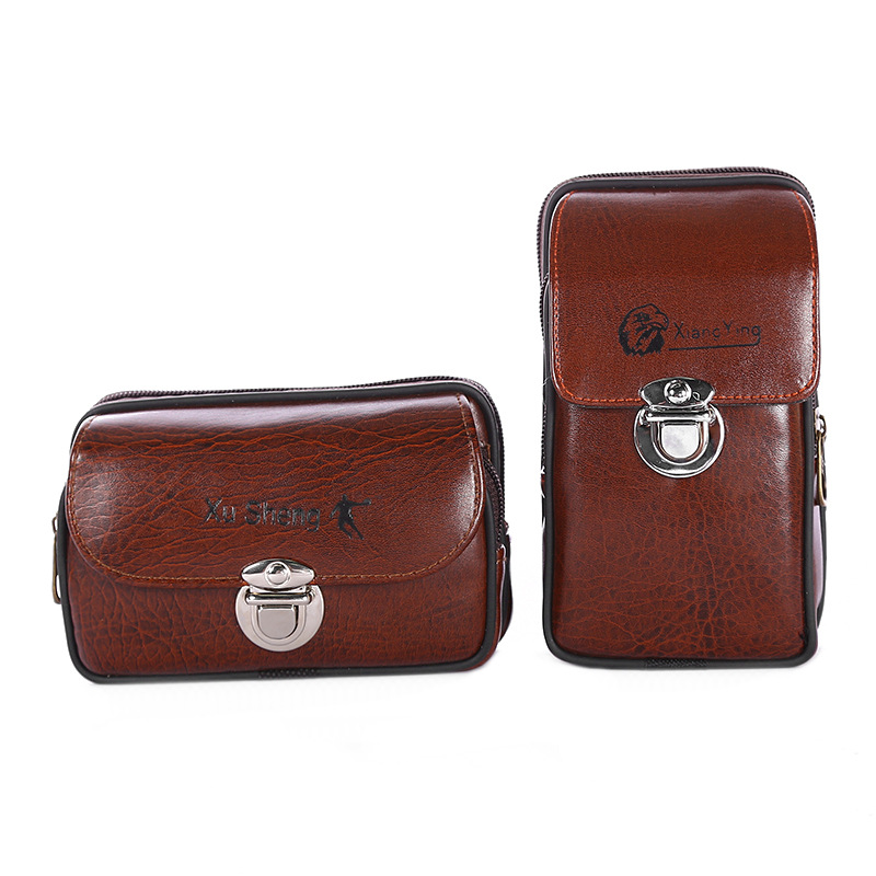 多功能防水拉链零钱包PU皮6寸商务男士手机包防盗可穿皮带腰包