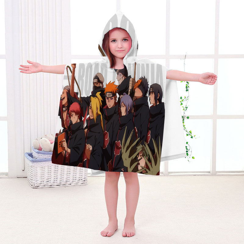 Cross Border Children Bathrobe Naruto Home Bath Wearable Towel Cotton Hooded Cloak Bath Towel Beach Towel