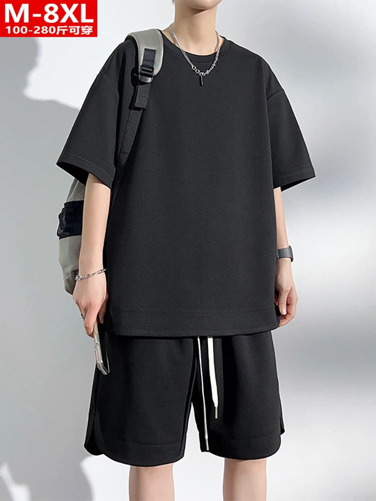 Summer short sleeve T-shirt with a round collar, trousers, sports suit, plus size